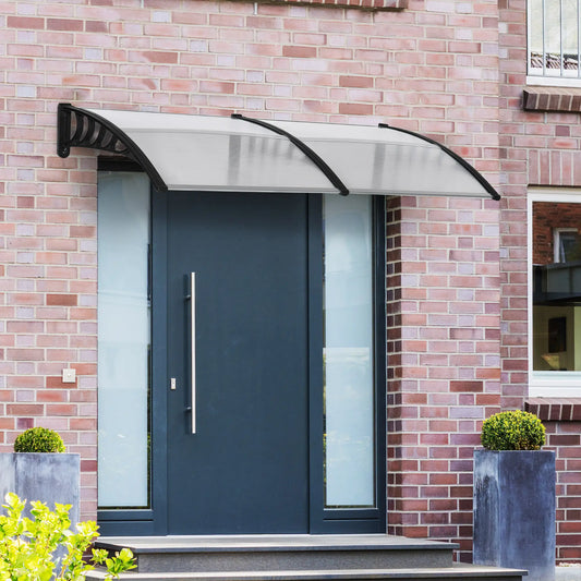Awning Door Canopy, 78.7" x 37.8", Polycarbonate Outdoor Patio Cover, Clear Door Awnings Black, Clear at Gallery Canada