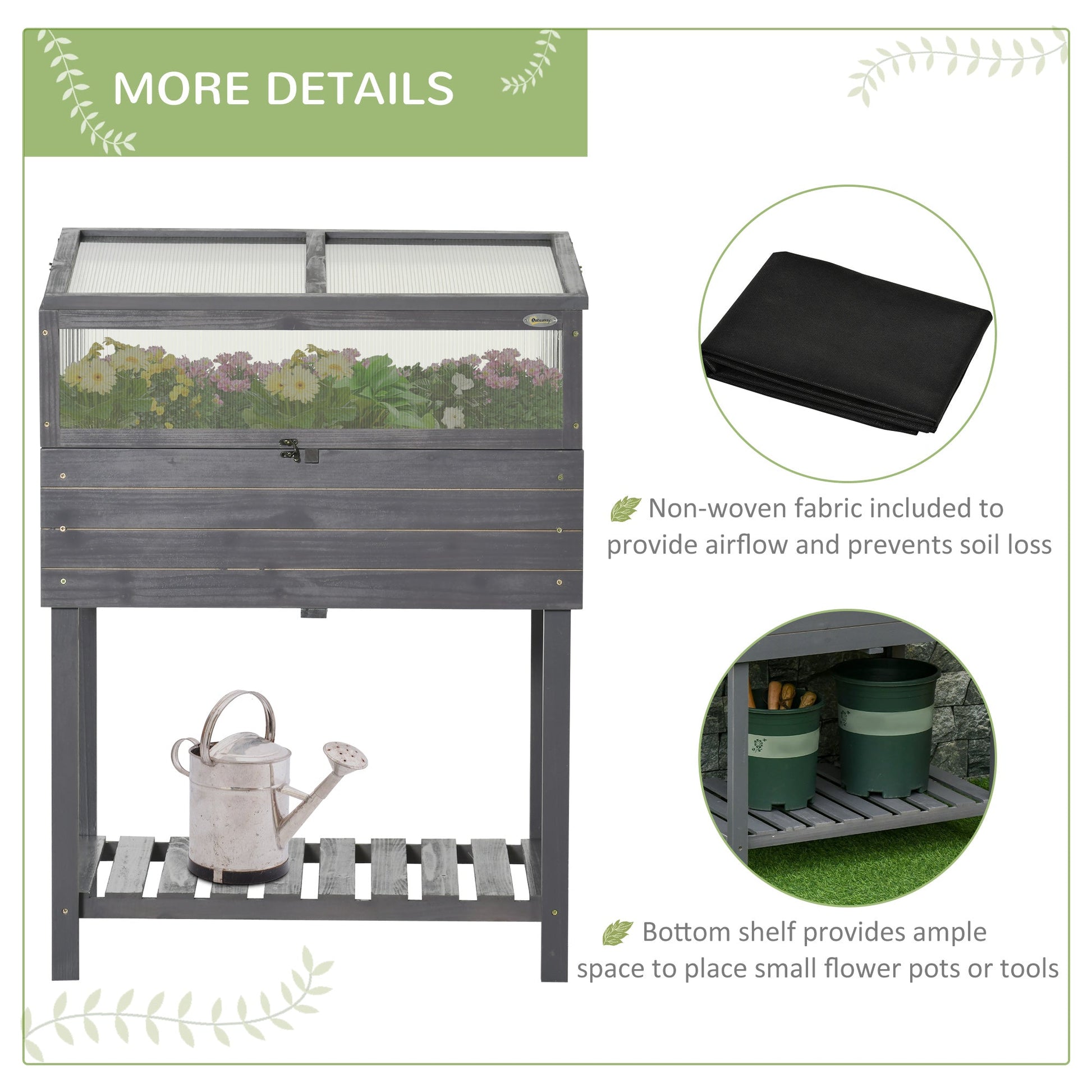 Raised Garden Bed with Cold Frame Greenhouse, Grow Grids and Storage Shelf, Outdoor 2 Tiers Elevated Wood Planter Box for Herbs and Vegetables, Use for Patio, Backyard, Balcony at Gallery Canada