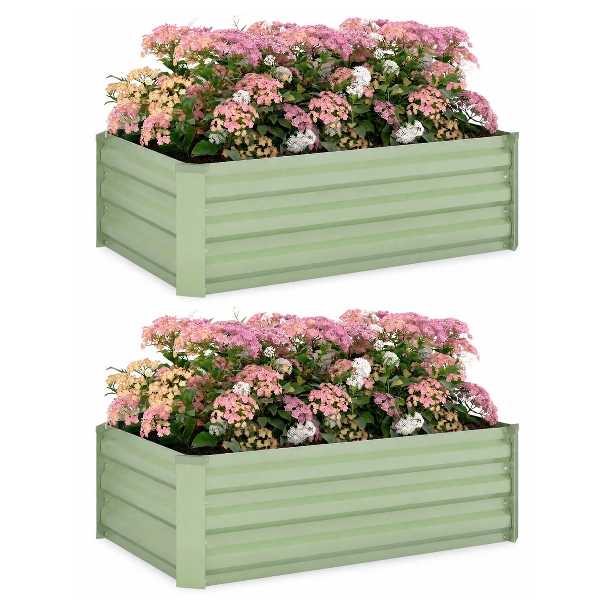 Galvanized Raised Garden Bed Set, 2 Light Green Planter Boxes, Light Green Galvanized Planter Boxes at Gallery Canada