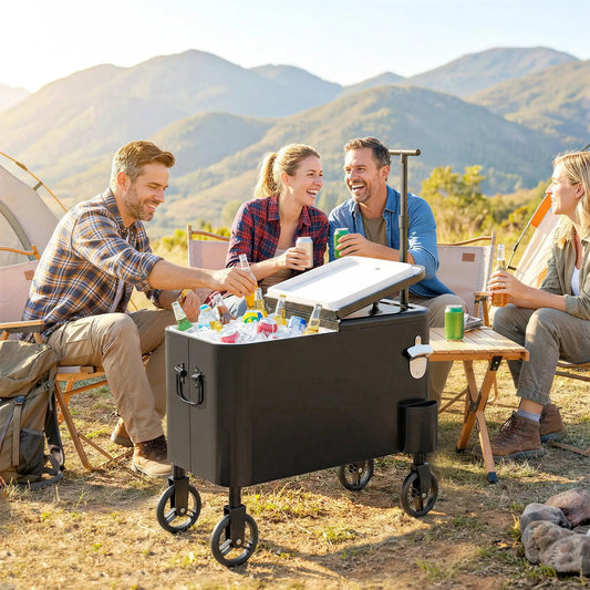 60-Qt Outdoor Patio Cooler Cart, Rolling Ice Chest, Black Cooler Boxes Black at Gallery Canada