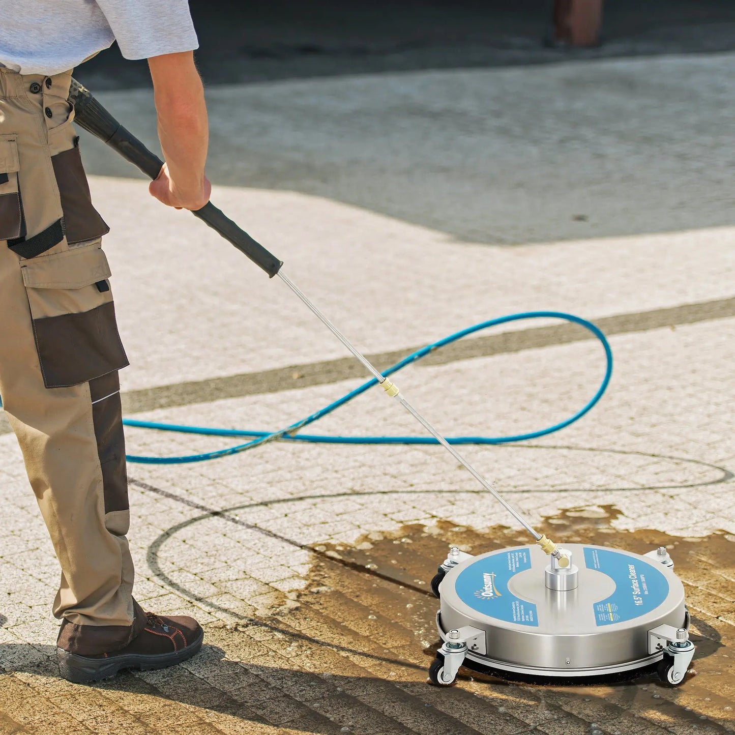 16" Pressure Washer Surface Cleaner, 4 Wheels, Stainless Steel, 1/4" Quick Connector, 2 Wands, 3600 PSI, Silver Garden Accessories at Gallery Canada