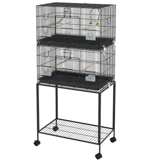65" Birdcage for Canaries, Lovebirds Finches, Budgie Cage with Wheels, Black - Gallery Canada