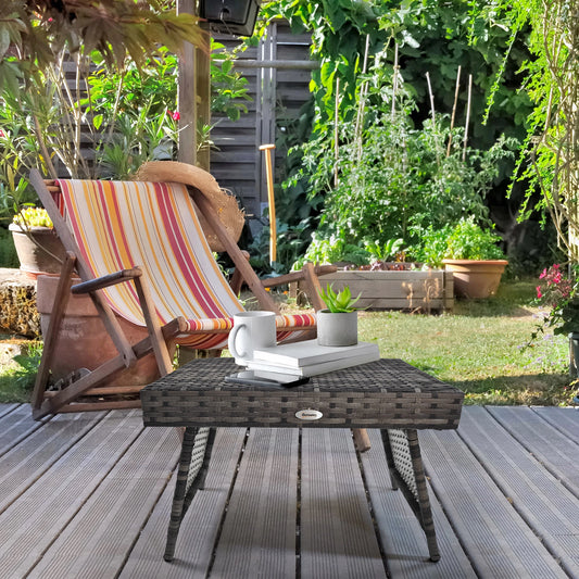 Outdoor Rattan Foldable End Table, Metal Frame, Mixed Grey, Grey Patio Side Tables Mixed Grey at Gallery Canada