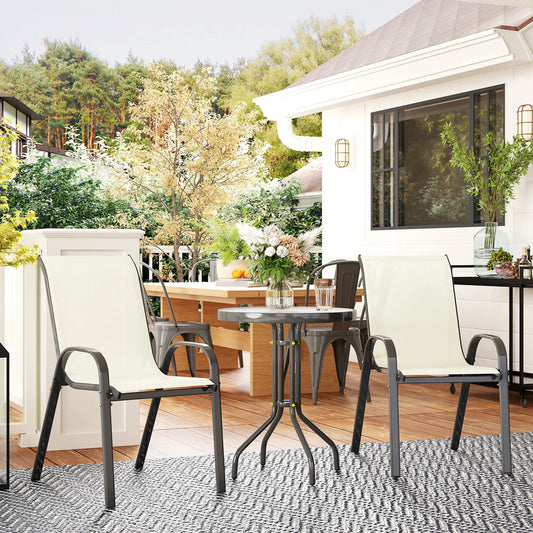 3 Piece Bistro Set, Stackable Mesh Chairs, Glass Table, Beige Bistro Sets Beige at Gallery Canada