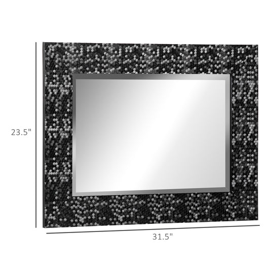 32" x 24" Modern Wall Mirror, 3D Mosaic Mirror for Wall in Living Room, Bedroom, Black - Gallery Canada