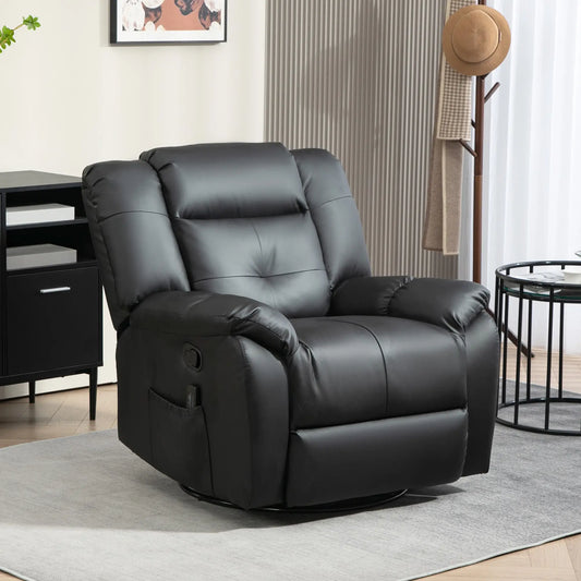 8-Point Vibration Massage Recliner Chair, PU Leather, 360° Swivel, Black Single Sofas Black at Gallery Canada