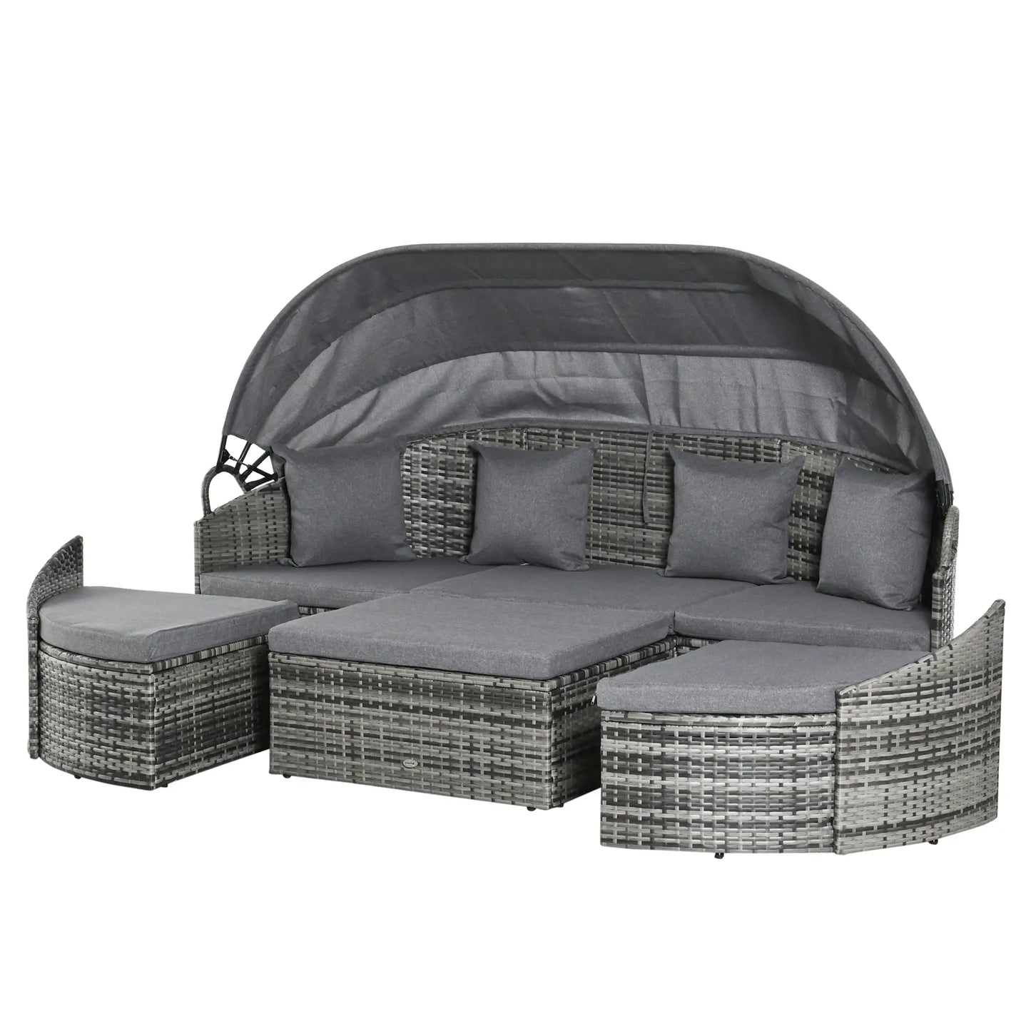 4-Piece PE Wicker Round Daybed, Outdoor Rattan Lounge Set, Grey Daybeds at Gallery Canada