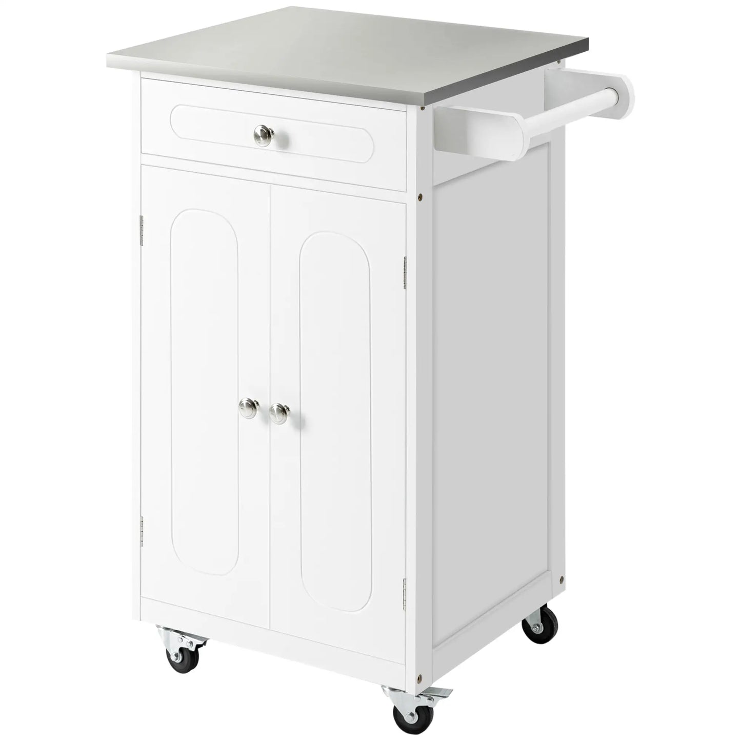 Small Kitchen Cart, Stainless Steel Top, Storage Drawer, White Kitchen Islands & Kitchen Carts at Gallery Canada
