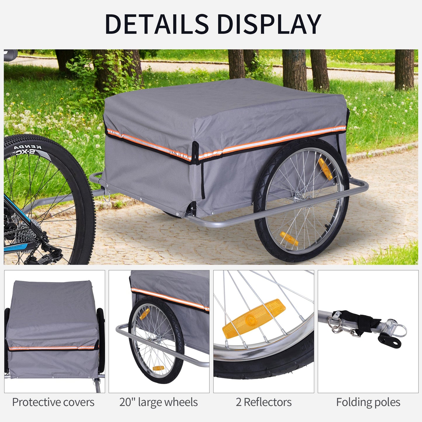 Bicycle Cargo Trailer Cart Carrier Garden Use w/ Quick Release, Cover, Grey at Gallery Canada