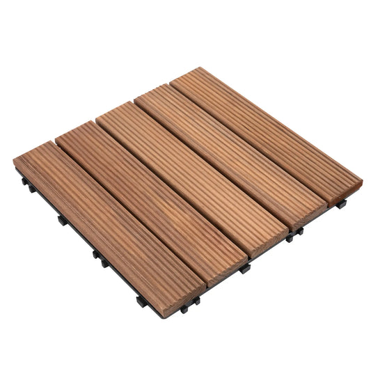 27 Pcs Wood Interlocking Deck Tiles, 12 x 12in, Tools Free Assembly, Brown Deck Tiles Brown at Gallery Canada
