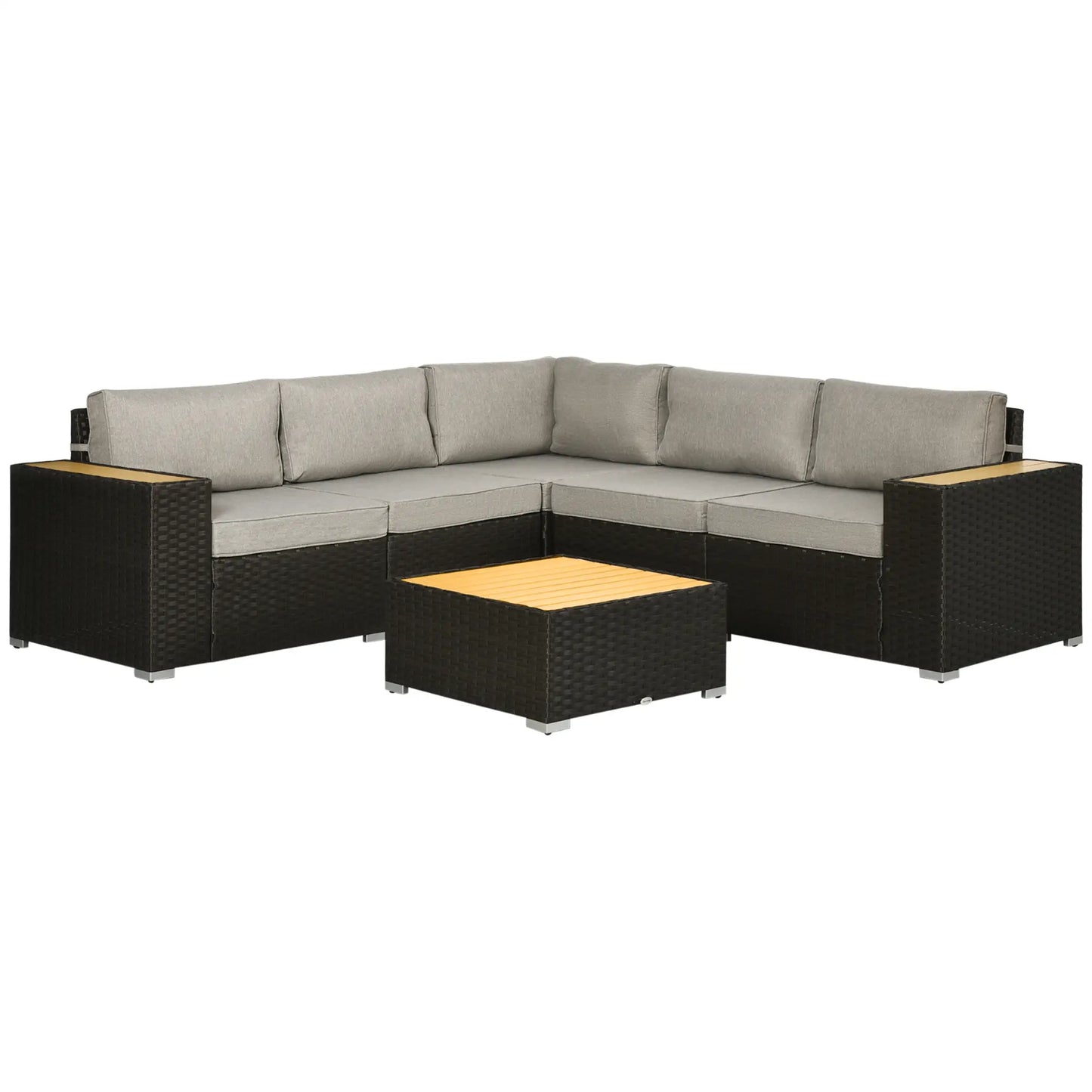 6 Piece Rattan Patio Set Corner Sofa, Coffee Table, Grey Patio Furniture Sets at Gallery Canada