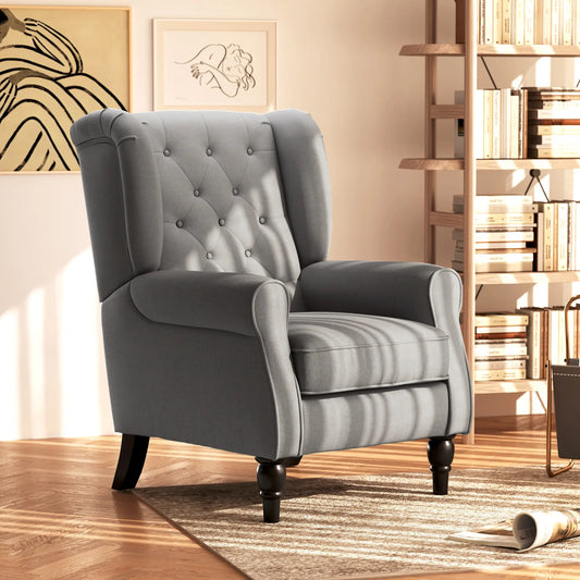 Fabric Accent Chair, Button Tufted, Wood Legs, Thick Padding, Charcoal Grey Accent Chairs Charcaol Grey at Gallery Canada