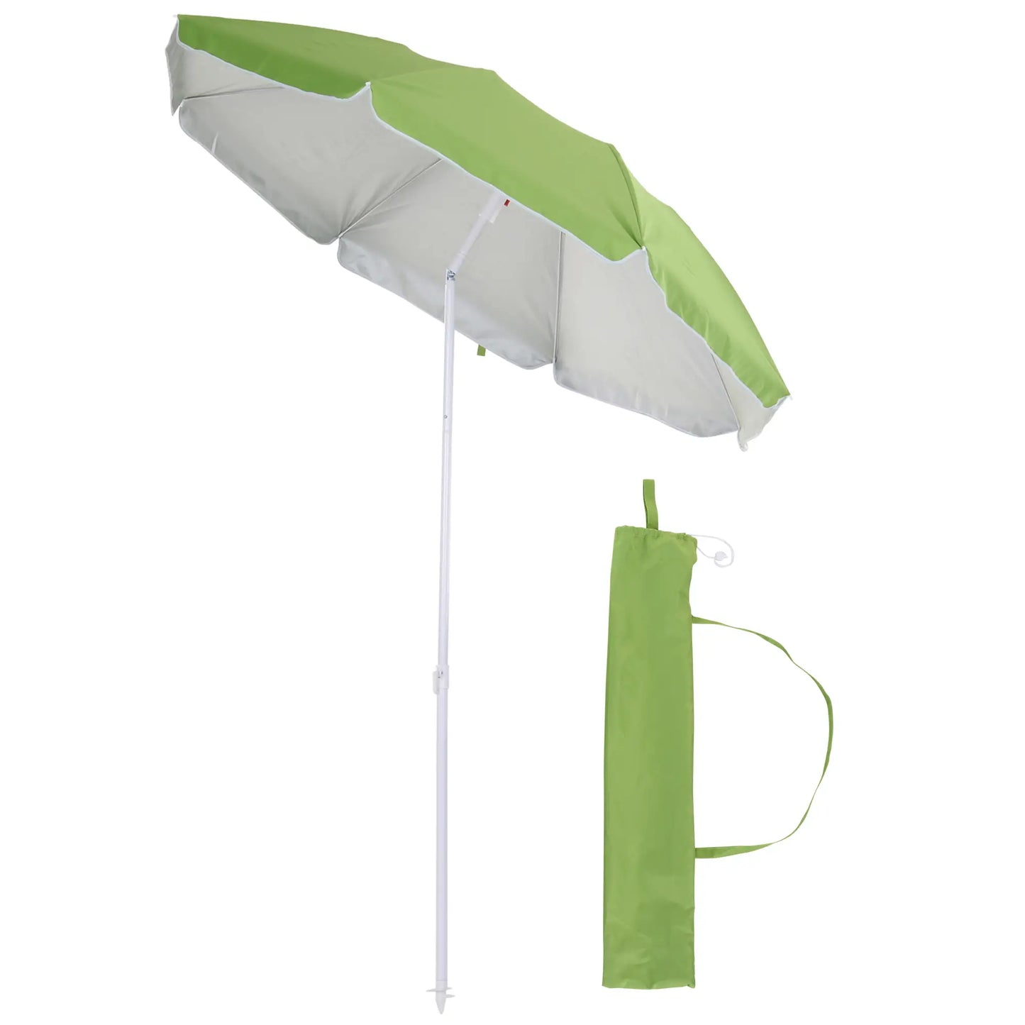 6.7ft Beach Umbrella, Push Button Tilt, Carry Bag, 8 Ribs, Green Beach Umbrellas at Gallery Canada
