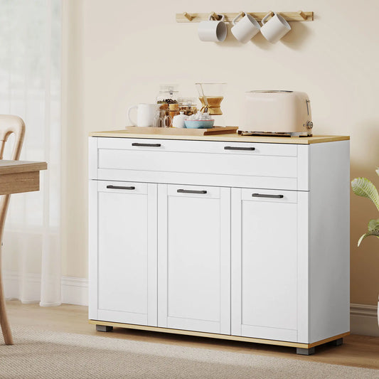 Modern 40" Sideboard Buffet Cabinet, 3 Doors, 2 Shelves, White Bar Cabinets White, Natural at Gallery Canada