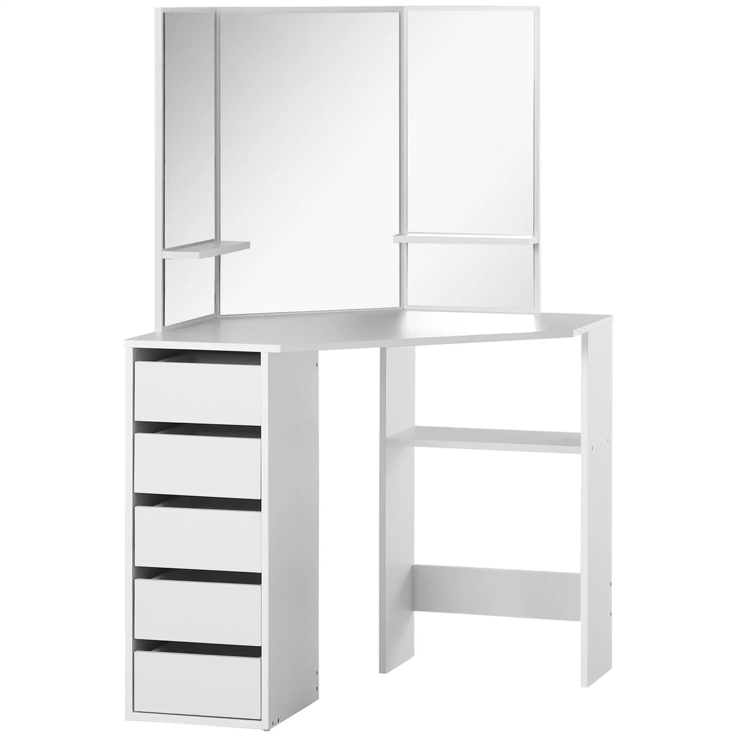 Corner Dressing Table, Makeup Desk with 3-Mirror and 5 Drawers, White Dressing & Vanity Tables at Gallery Canada
