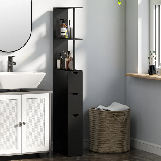 Tall Narrow Bathroom Storage Cabinet, Drawers and Shelves, Black Bathroom Cabinets Black at Gallery Canada
