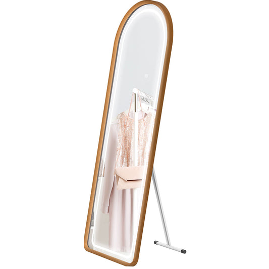 Standing Mirror with LED Lights, 58" x 20" Floor Mirror, Full Body Mirror with Dimmable and 3 Colour Lighting, Gold - Gallery Canada