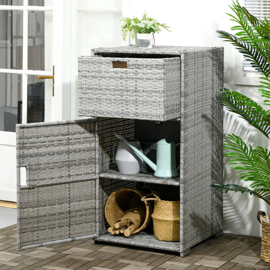 Outdoor Patio Storage Cabinet, Waterproof PE Rattan, Mixed Grey, Grey Patio Storage Boxes Mixed Grey Rattan at Gallery Canada