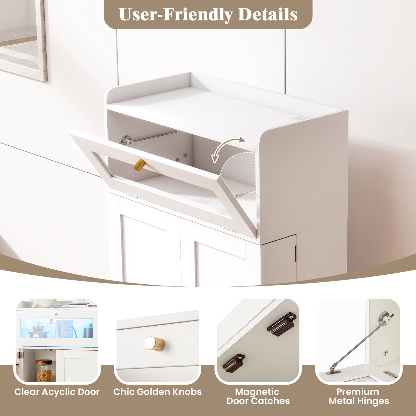 Freestanding Kitchen Pantry Cabinet, Food Storage Cupboard, White Sideboards Cabinets & Buffets at Gallery Canada