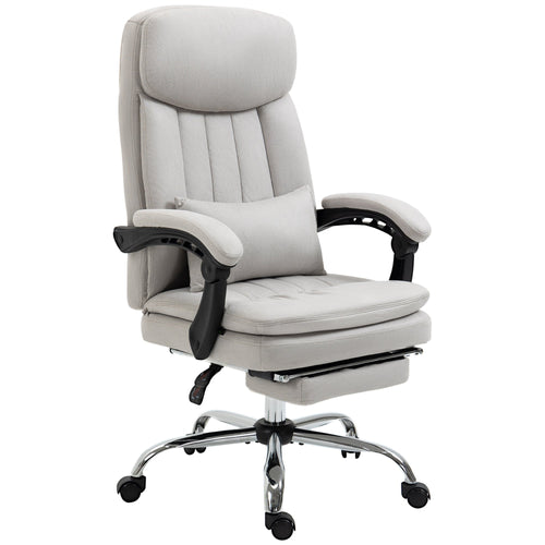 High Back Office Chair, Microfibre Computer Desk Chair with Lumbar Support Pillow, Foot Rest, Reclining Back, Arm, Light Grey
