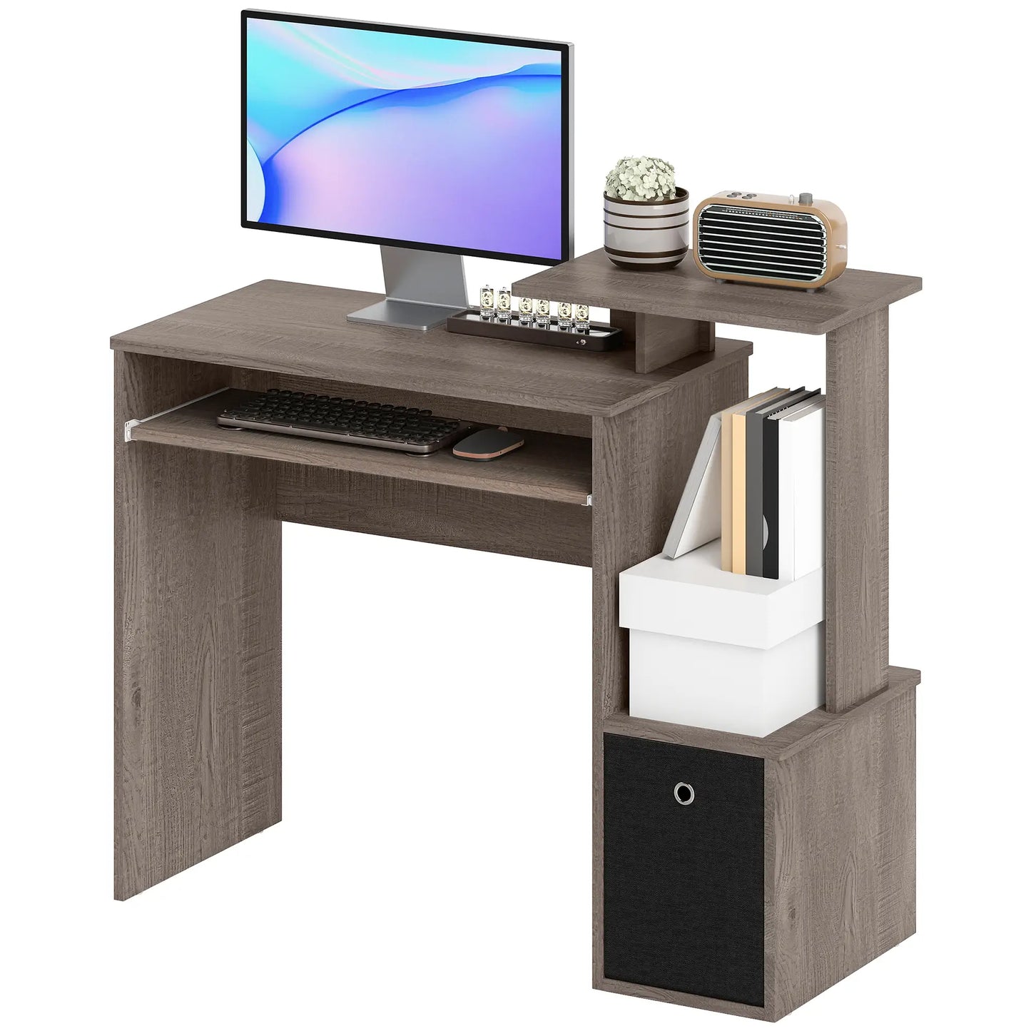 Computer Desk, Sliding Keyboard Tray, Storage Drawer, Grey Computer Desks at Gallery Canada