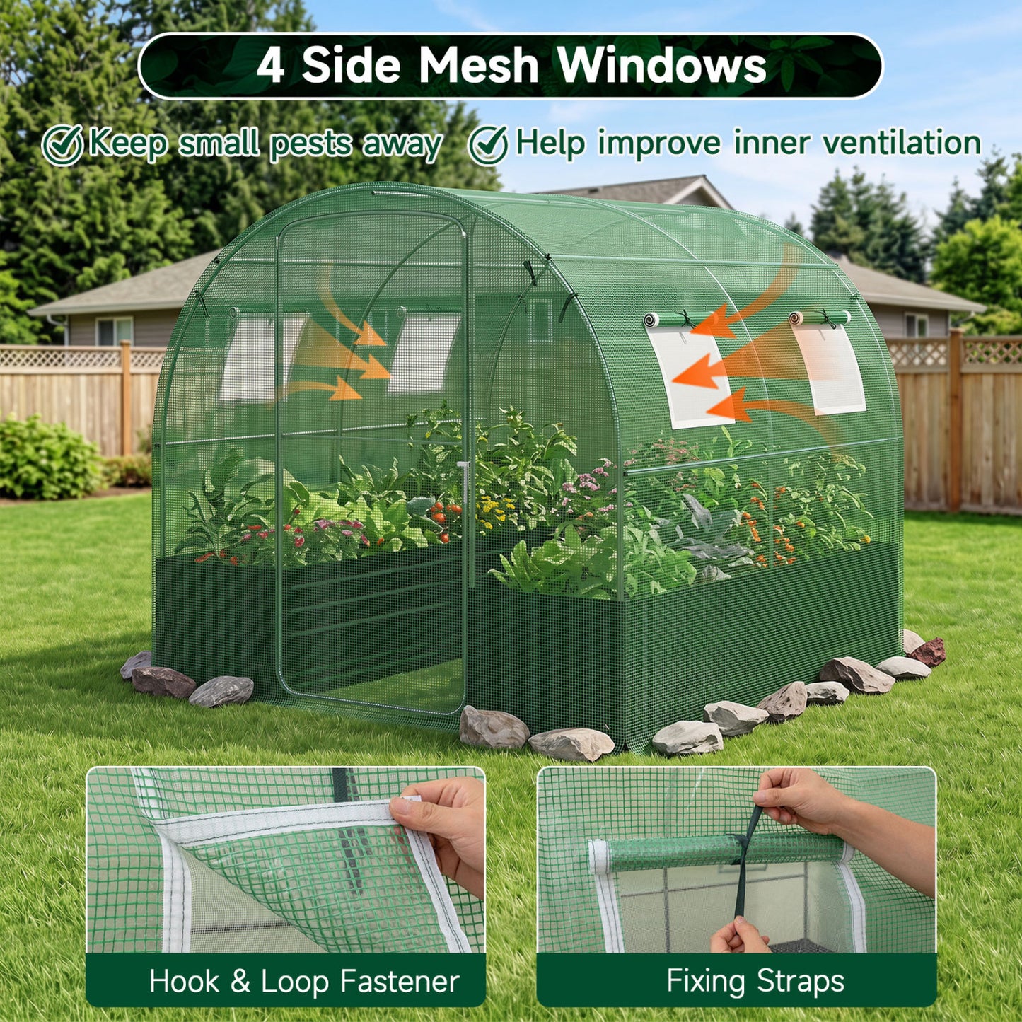 Walk-In Greenhouse With Large Plant Bed, 80 x 79 x 79 In, Green