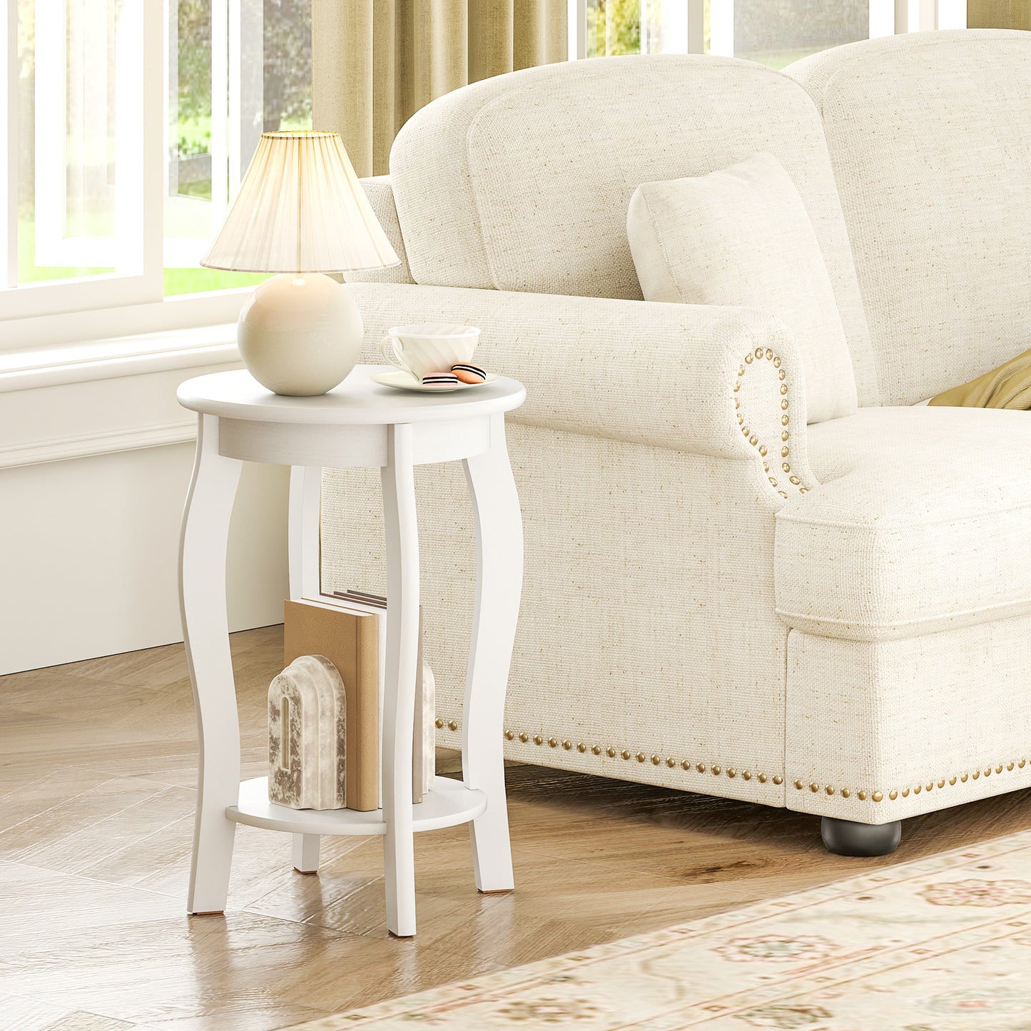 Set of 2 15 Inch 2-Tier Round End Table with Storage Shelf, White End & Side Tables at Gallery Canada