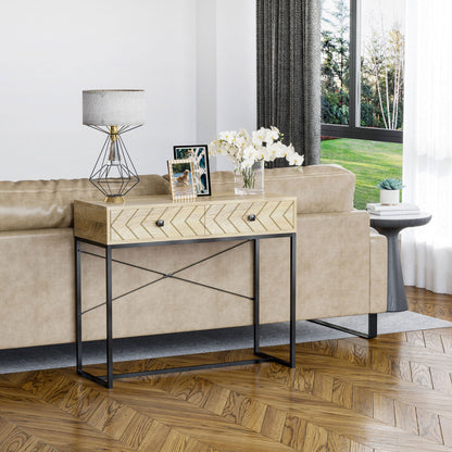 Industrial Console Table with 2 Storage Drawers, Elegant Side Table with Metal Frame and Back X-Bar for Living Room, Study Room, Office at Gallery Canada