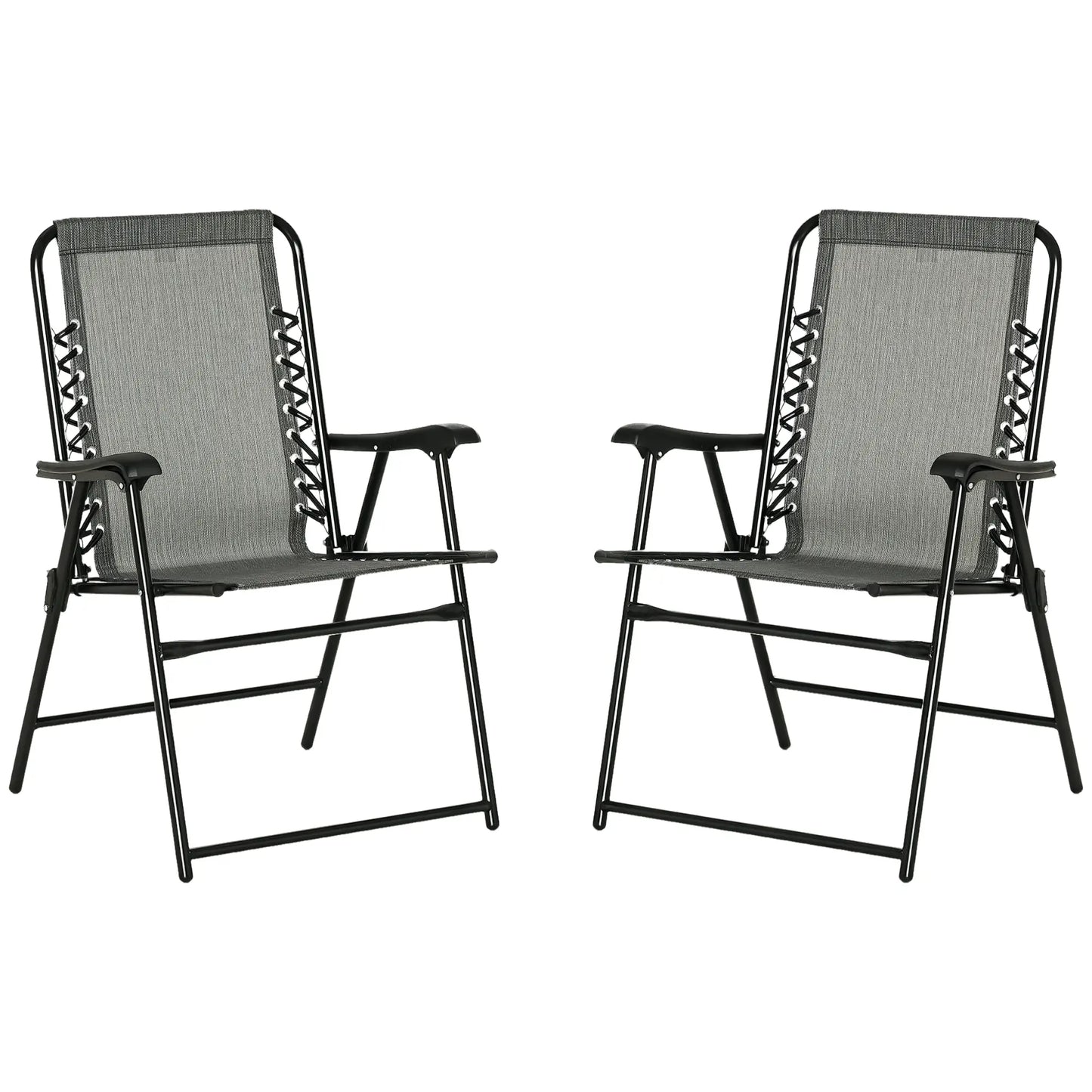 2-Piece Outdoor Folding Chair Set, Portable Camping Chairs with Armrests, Grey Patio Chairs at Gallery Canada