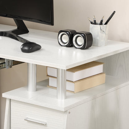 47" Computer Desk with Keyboard Tray and Storage Drawers, Home Office Workstation Table with Storage Shelves, White - Gallery Canada