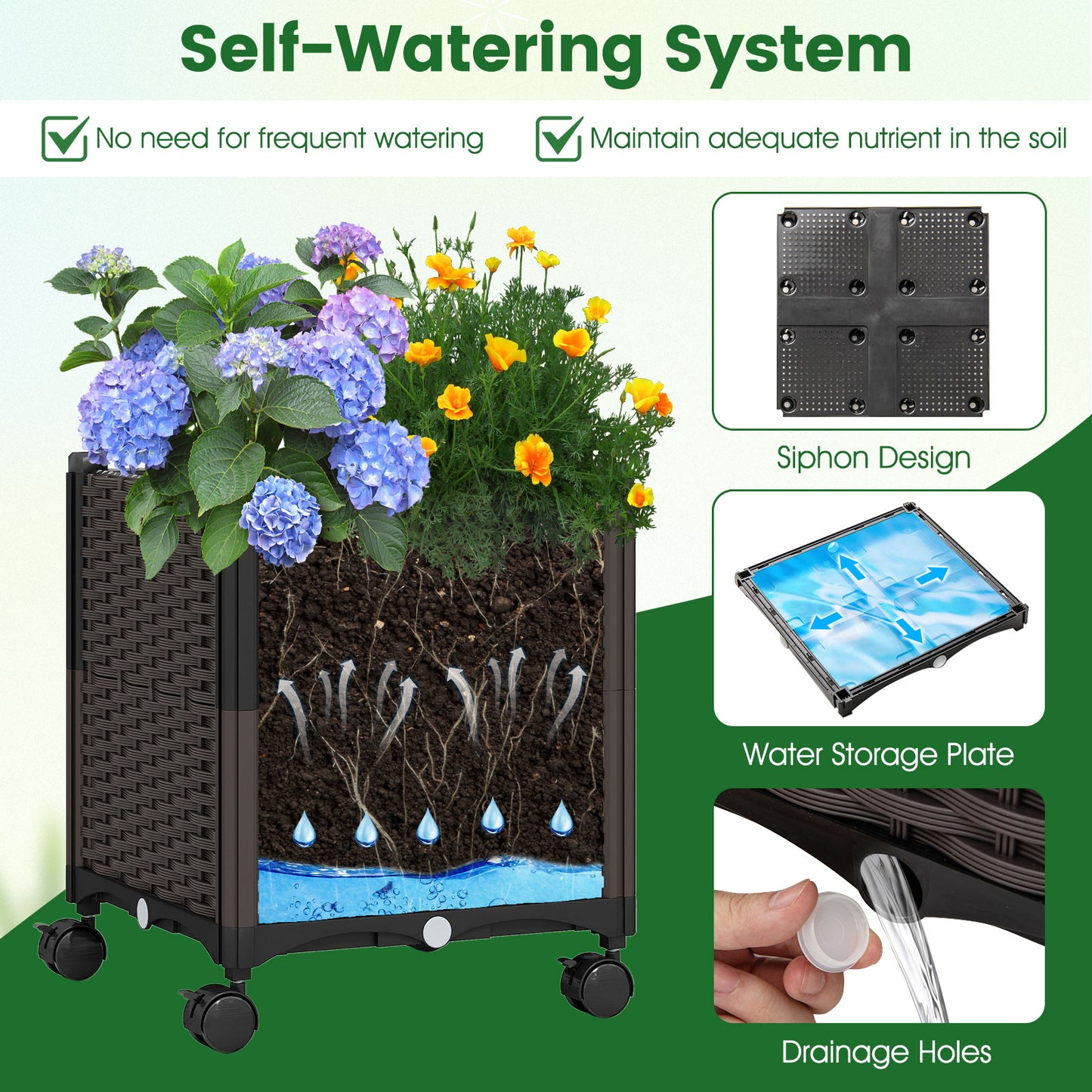 82 x 99 Inch Garden Arch Trellis with 2 Self-Watering Planter Boxes Wheels, Black Outdoor Decor at Gallery Canada