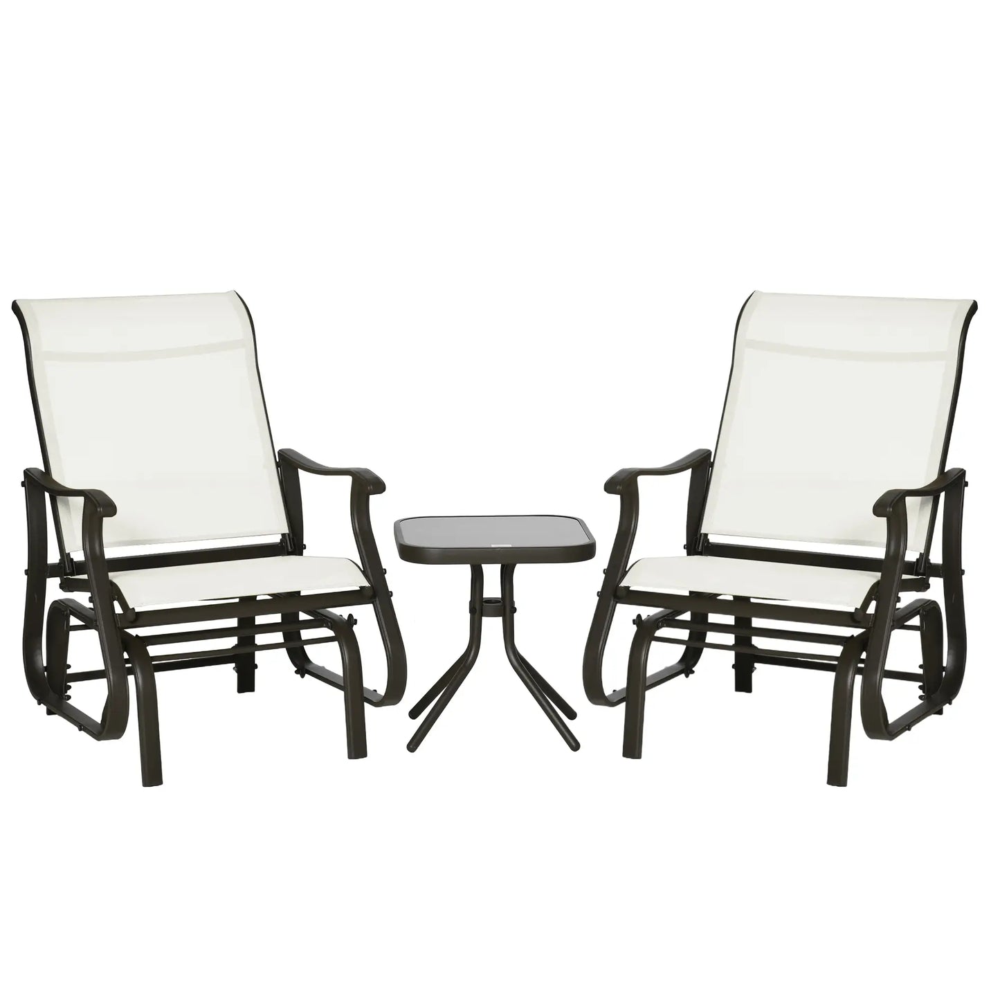 3PCs Gliding Rocking Chair, Bistro Tea Table Set, White Cream Outdoor Gliders at Gallery Canada