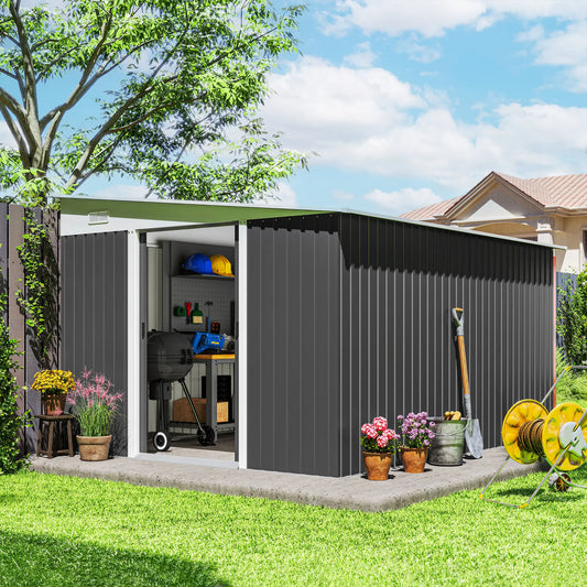 11' x 9' Steel Garden Storage Shed, Outdoor Metal Tool House, Dark Grey Sheds Dark Grey at Gallery Canada