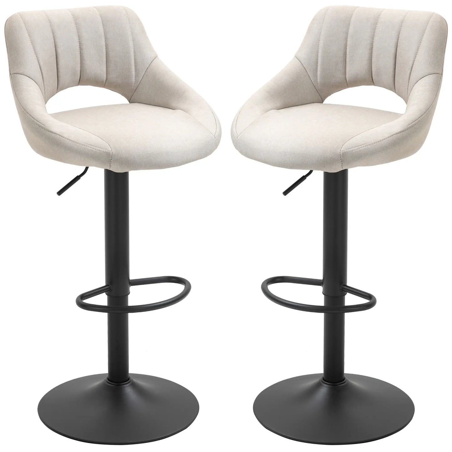 Bar Stools Set of 2, Swivel Counter Height Barstools with Adjustable Height, Linen Upholstered Bar Chairs with Round Metal Base and Footrest, Cream Bar Stools at Gallery Canada