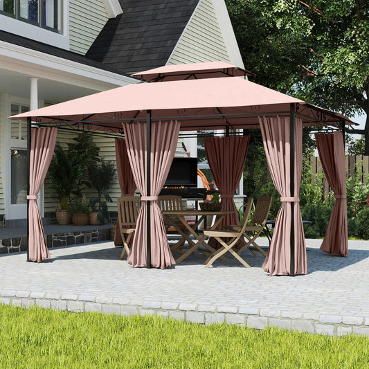 10' x 13' Patio Gazebo, Outdoor Garden Canopy with Curtains, Khaki