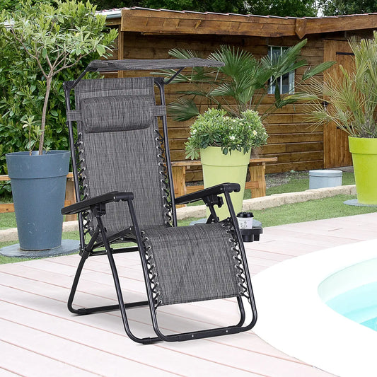 Zero Gravity Reclining Lounger Chair, Canopy Shade, Side Tray, Dark Grey Lounger Chairs Dark Grey at Gallery Canada
