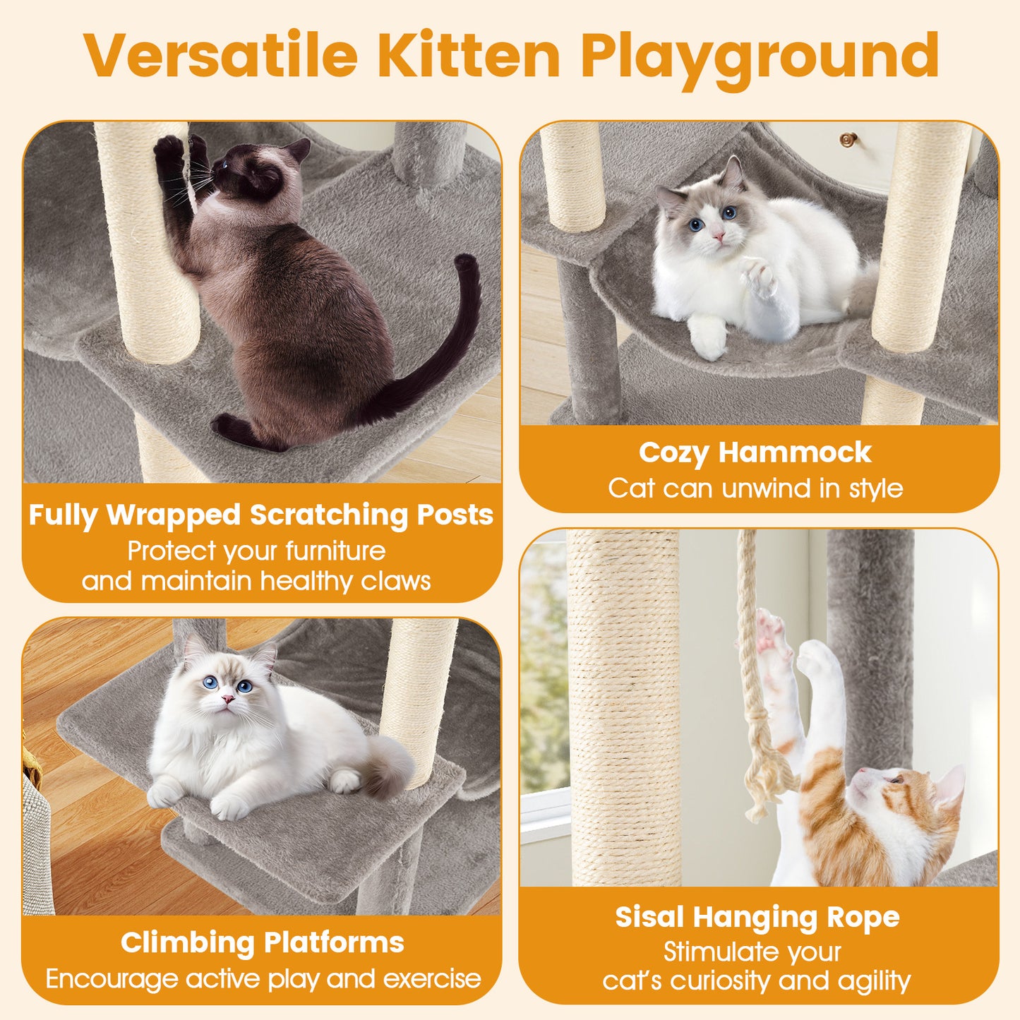 84 Inch Cat Tree, 2 Condos, 2 Plush Perches, Gray Cat Trees Condos & Scratchers at Gallery Canada