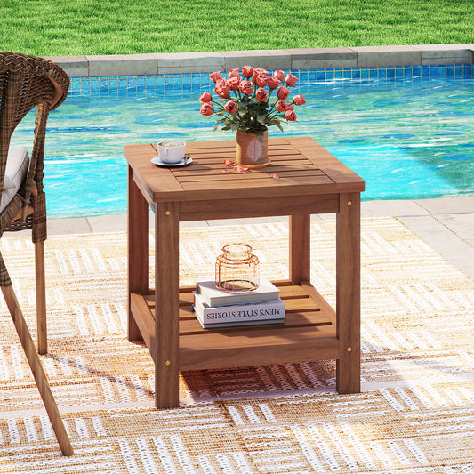 2-Tier Outdoor Side Table, Storage Shelf, Natural Patio Coffee Tables Natural at Gallery Canada