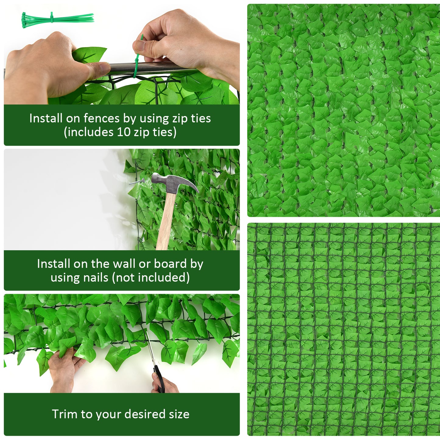 118 x 39 Inch Artificial Ivy Privacy Fence, Light Green Decorative Fencing & Flooring at Gallery Canada