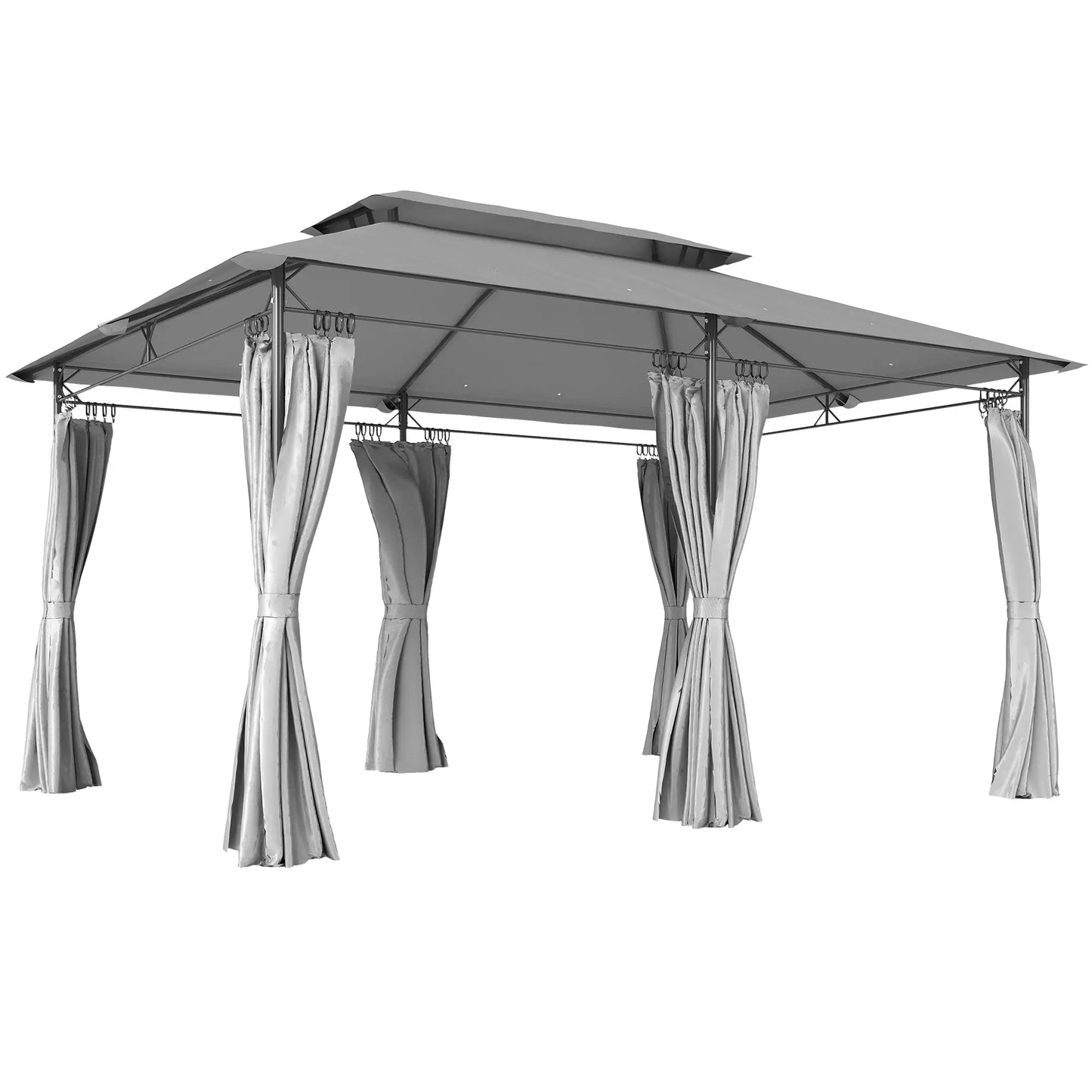 10' x 13' Double Roof Patio Gazebo, Outdoor with Curtains, Dark Grey Gazebos at Gallery Canada