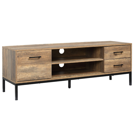 TV Stand for TV up to 50 Inches, TV Cabinet with Door, Open Storage and Drawers, TV Table with Steel Legs, Coffee - Gallery Canada