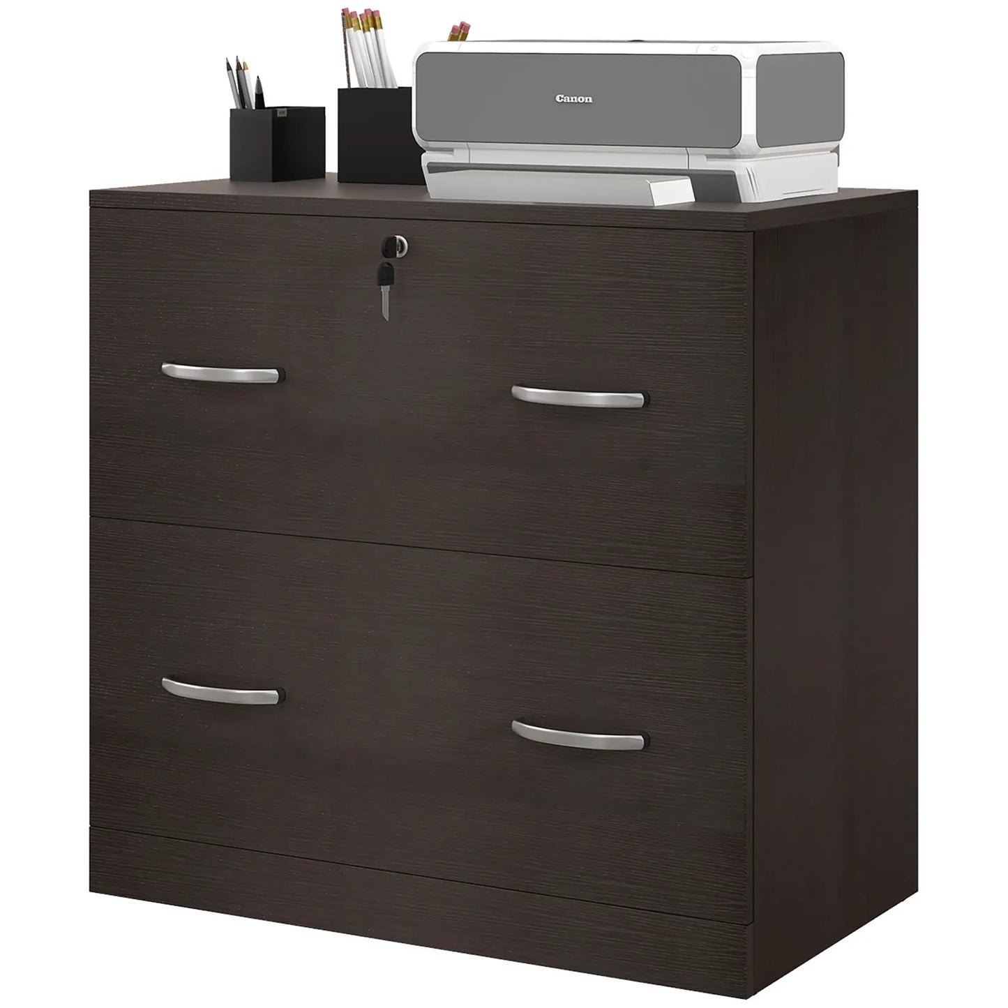 2 Drawer File Cabinet with Lock, Hanging Bar, Letter Size, Espresso Office Cabinets & Cupboards at Gallery Canada