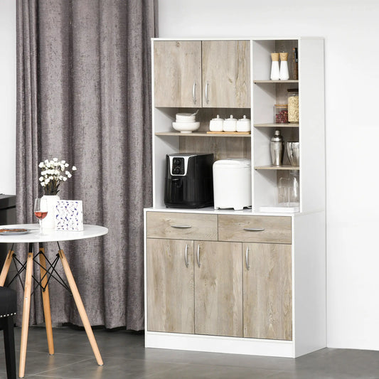 Kitchen Buffet, Hutch Storage Cabinet, Drawers Sideboard Kitchen Pantry Cabinets Nature Wood, White at Gallery Canada
