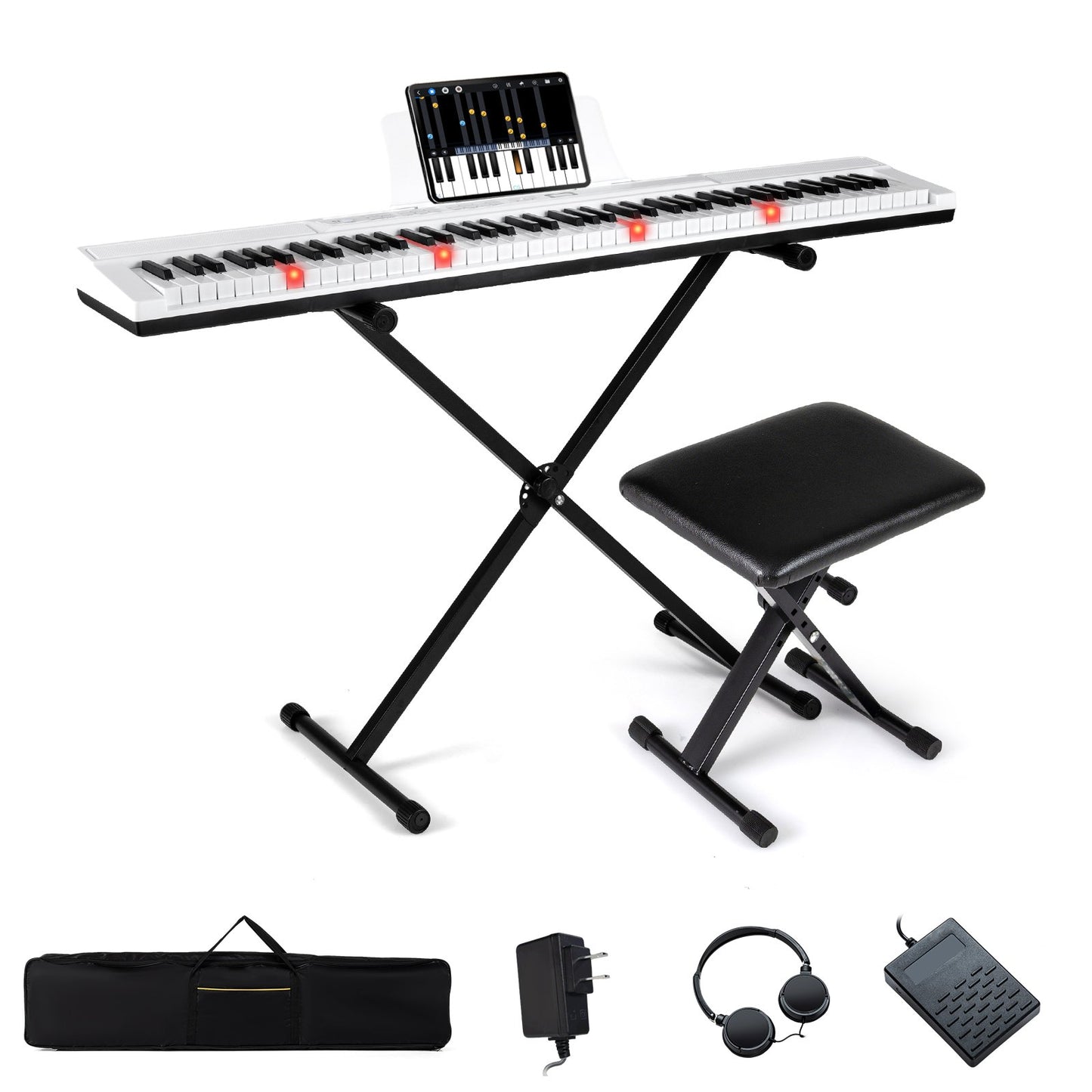 88-Key Electric Piano Keyboard with Adjustable Stand and Portable Bag, White Pianos & Keyboards White at Gallery Canada