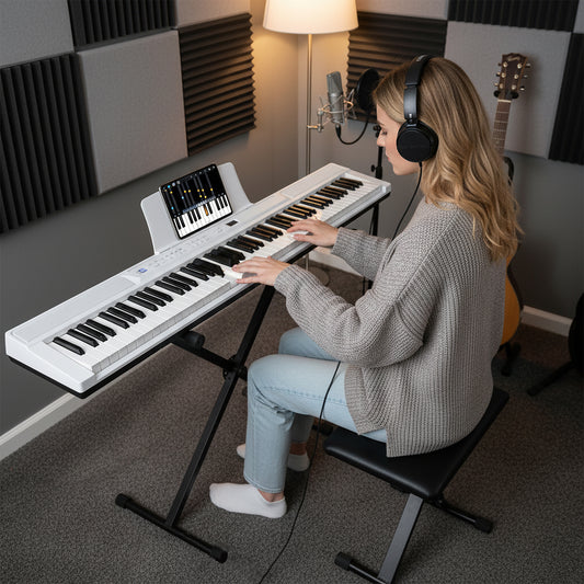 88-Key Electric Piano Keyboard with Adjustable Stand and Portable Bag, White Pianos & Keyboards White at Gallery Canada