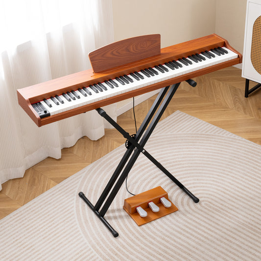 88-Key Keyboard Piano Set with Adjustable Stand, Brown Pianos & Keyboards Brown at Gallery Canada