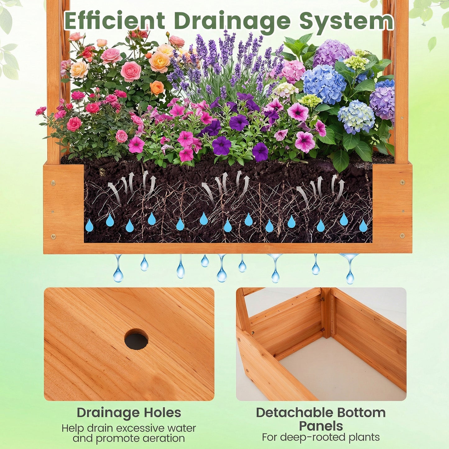 89 Inch Tall Wooden Raised Garden Bed with Side Trellis and Hanging Roof Drainage Holes, Orange Raised Garden Beds at Gallery Canada