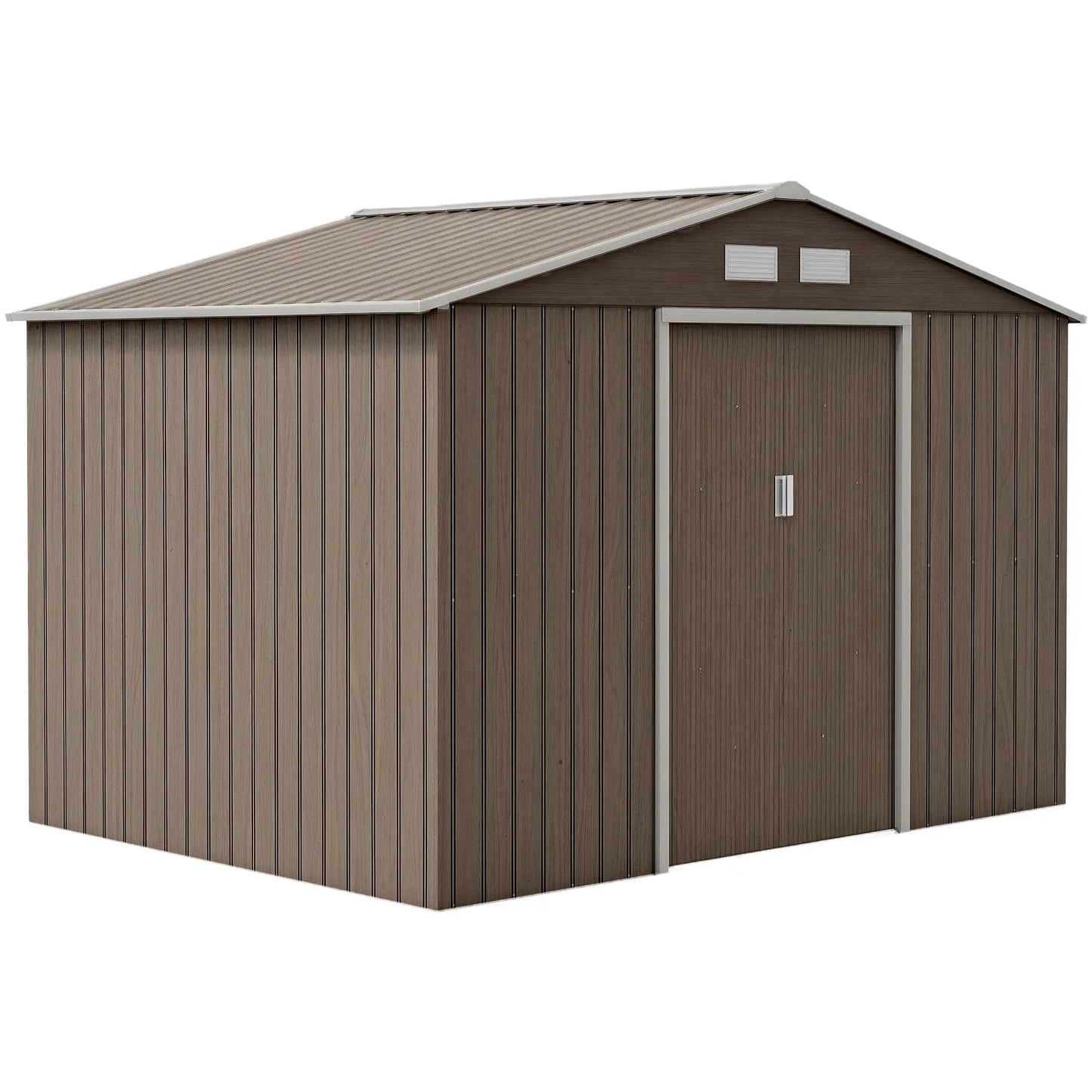 9.1'x6.4'x6.3' Garden Storage Shed, Foundation Kit, Metal Tool House, Double Doors, Light Brown Sheds at Gallery Canada