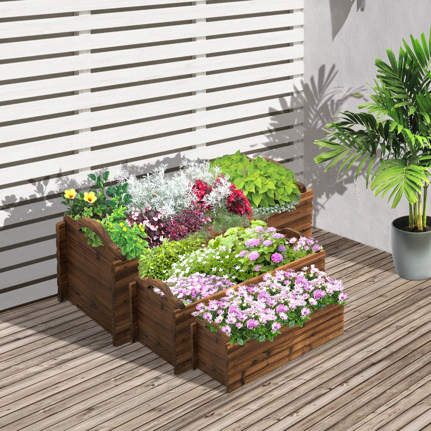 3 Pieces Raised Garden Bed, Wooden Planter Box, Rectangular Garden Flower Bed with Handles at Gallery Canada