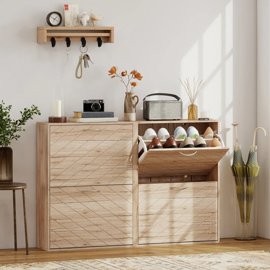 Shoe Storage Cabinet, 3 Flip Drawers, Narrow Slim, 12 Pair Organizer, Oak Shoe Storage Cabinets & Racks Oak at Gallery Canada